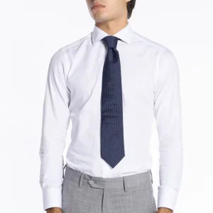 Camicia Uomo bianca slim Fit 100% cotone Tinta unita collo semi francese Monti Tessuti