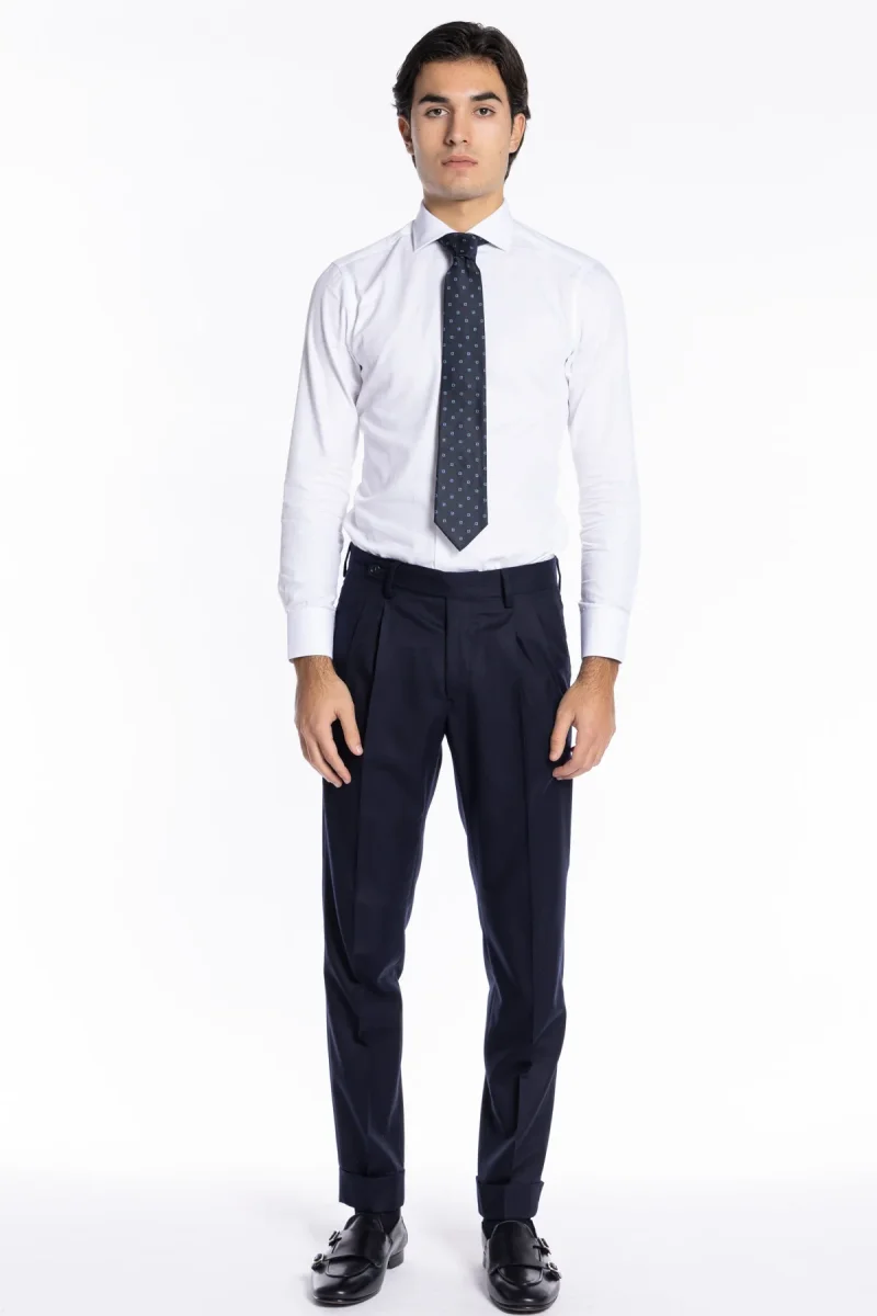 Pantalone uomo Navy blu chiusura prolungata doppia pinces in lana flanella al 100% Vitale Barberis Canonico - immagine 3