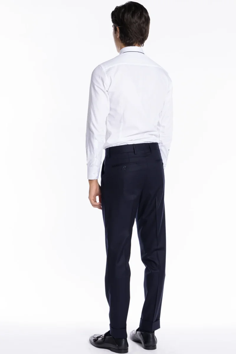Pantalone uomo Navy blu chiusura prolungata doppia pinces in lana flanella al 100% Vitale Barberis Canonico - immagine 5