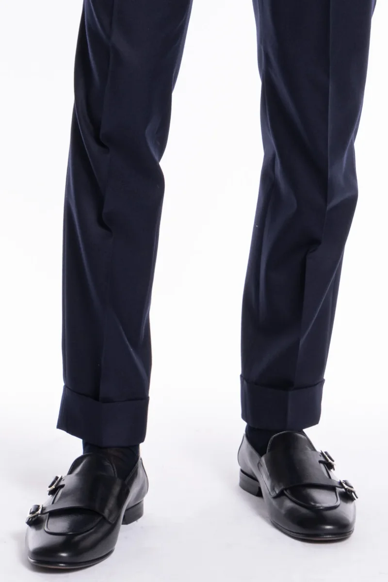 Pantalone uomo Navy blu chiusura prolungata doppia pinces in lana flanella al 100% Vitale Barberis Canonico - immagine 7