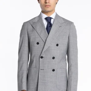 Giacca uomo Doppiopetto grigio chiaro fresco lana mista Rever a lancia