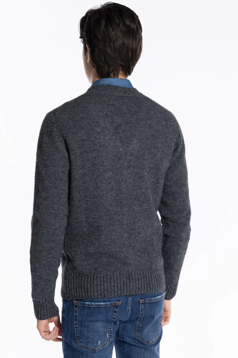 Cardigan da uomo in in lana mista grigio 6 bottoni maniche lunghe con taschini - immagine 4