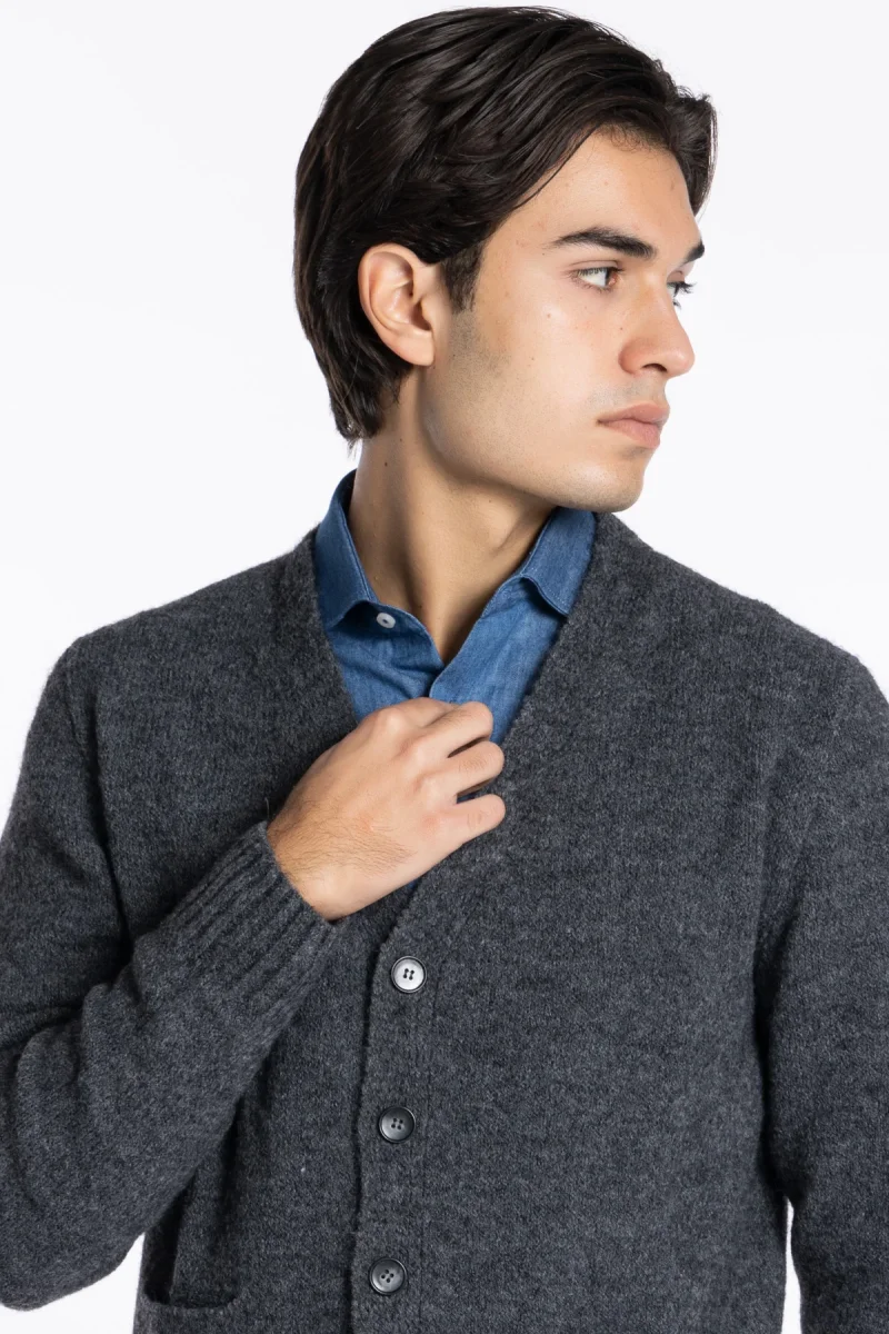 Cardigan da uomo in in lana mista grigio 6 bottoni maniche lunghe con taschini - immagine 5