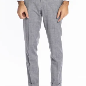 Pantalone uomo grigio chiaro effetto fresco lana slim fit con risvolto di 5cm
