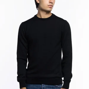 Maglioncino girocollo uomo nero 100% lana merinos slim fit made in Italy