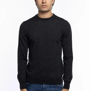 Maglioncino girocollo uomo Grigio Scuro 100% lana merinos slim fit made in Italy