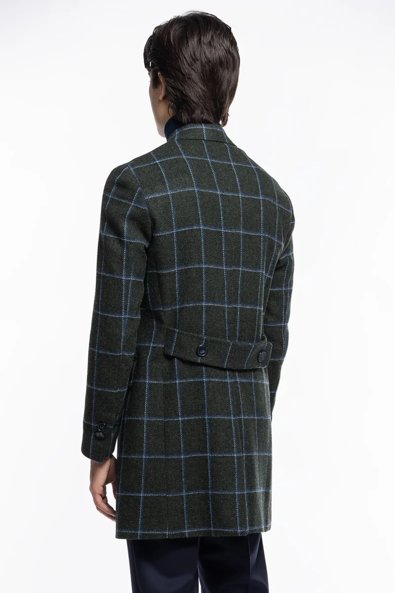 Cappotto uomo verde fantasia quadri doppiopetto in pura lana Holland & Sherry rever 13cm con martingala - immagine 5
