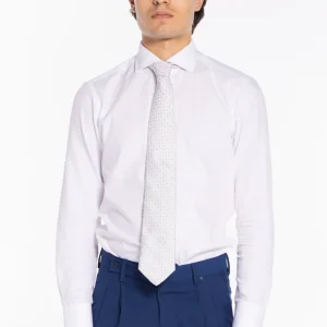 Cravatta uomo grigio chiaro 9cm fantasia fiori da cerimonia elegante pura seta