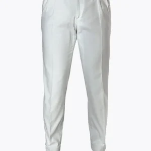 Pantalone uomo bianco vita alta doppia pinces in velluto a costine strette