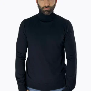 Maglioncino collo alto da uomo nero 100% lana merinos slim fit made in Italy