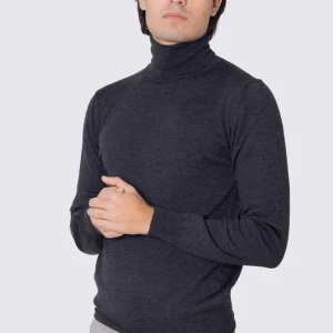 Maglioncino collo alto da uomo Grigio 100% lana merinos slim fit made in Italy