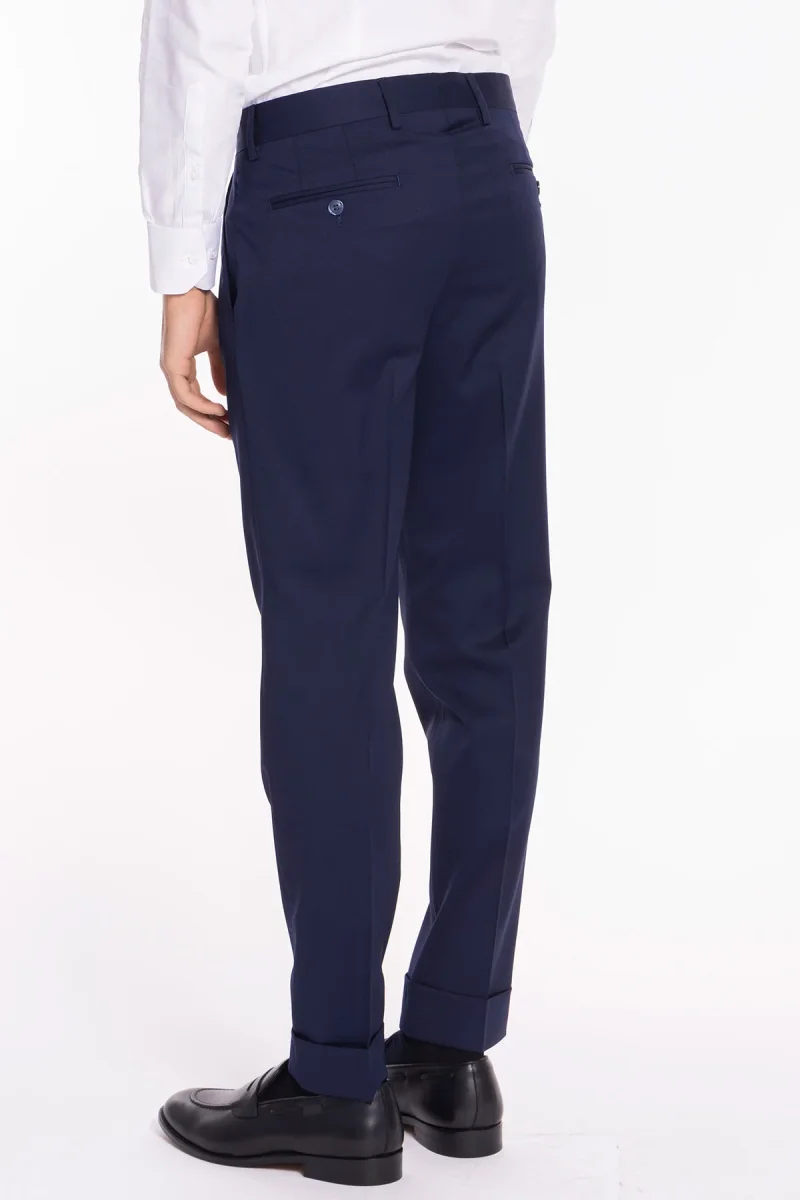 Pantalone uomo blu in fresco lana super 130’s Vitale Barberis Canonico vita alta doppia pinces e risvolto 5cm - immagine 5