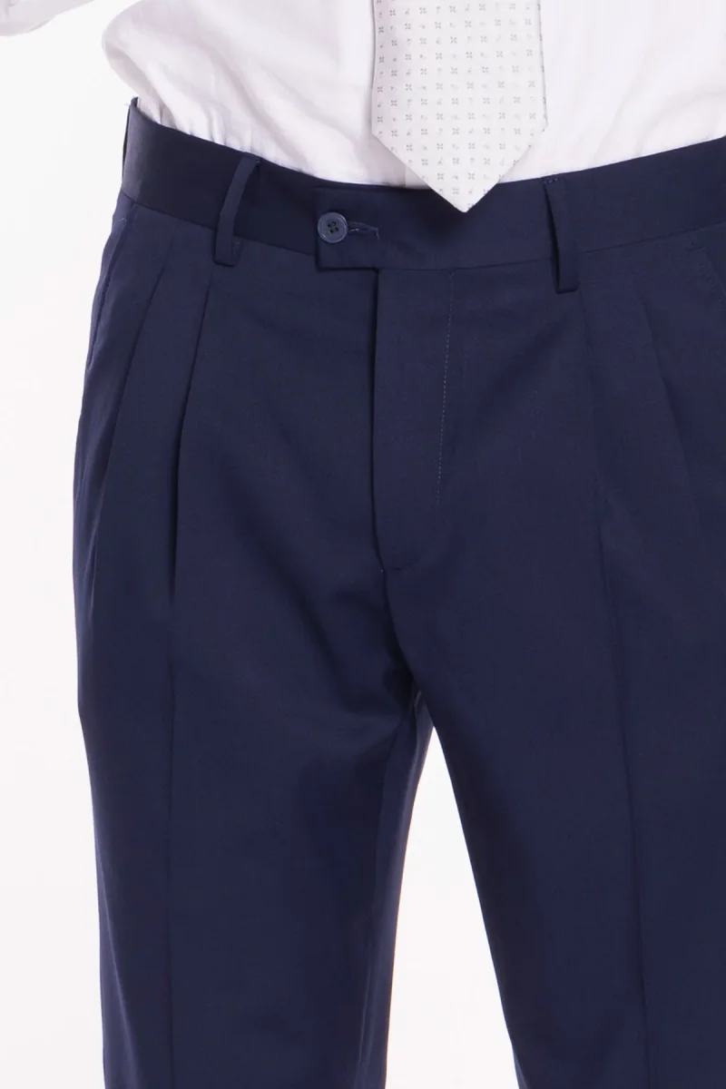 Pantalone uomo blu in fresco lana super 130’s Vitale Barberis Canonico vita alta doppia pinces e risvolto 5cm - immagine 6
