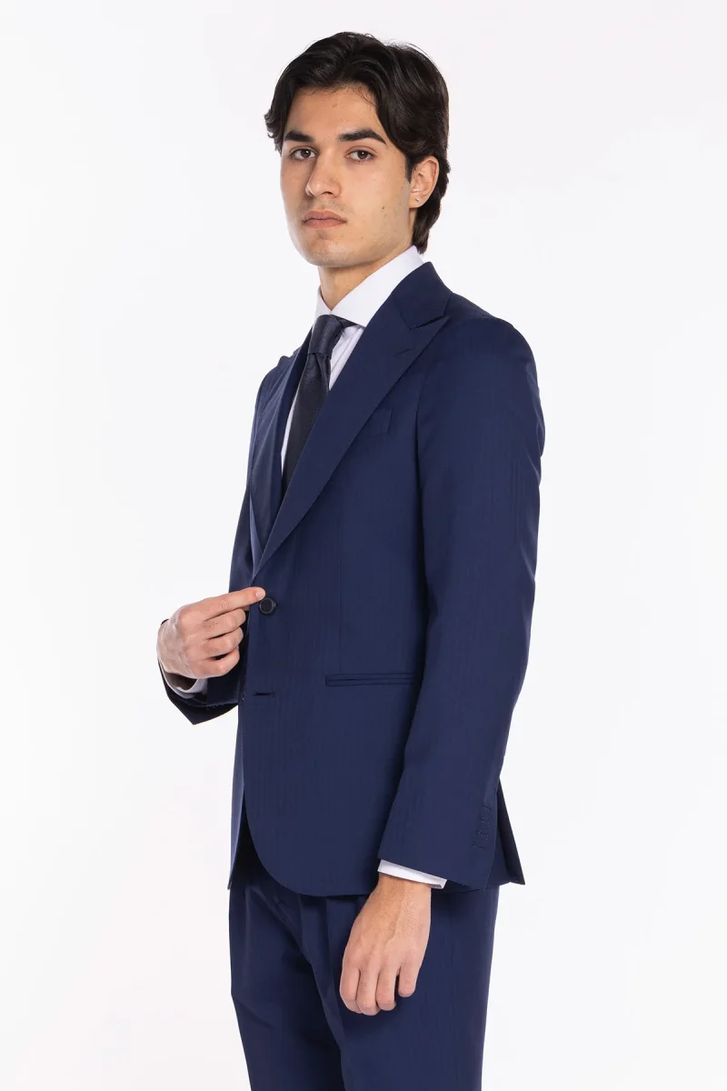 Abito uomo monopetto solaro blu fresco lana e seta Holland & Sherry Rever a lancia - immagine 7