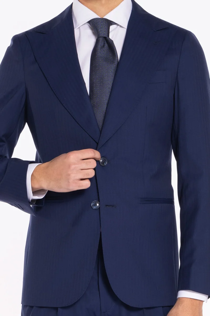 Abito uomo monopetto solaro blu fresco lana e seta Holland & Sherry Rever a lancia - immagine 3