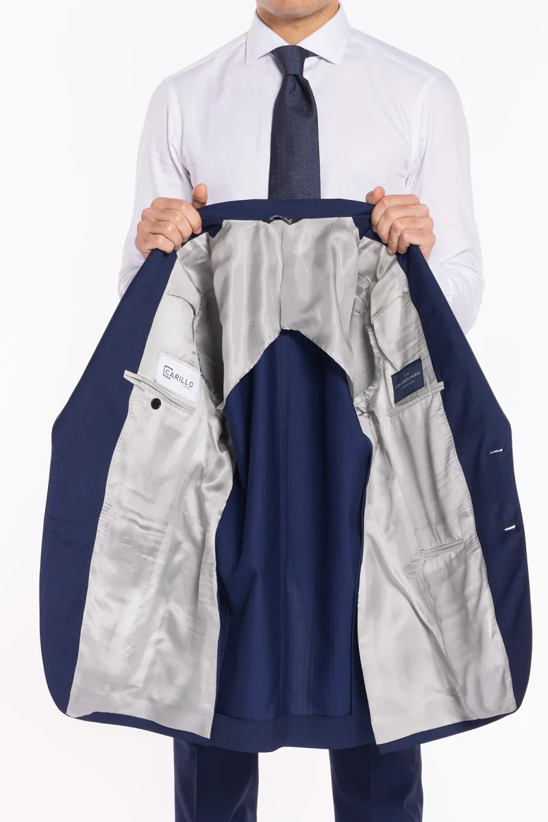 Abito uomo monopetto solaro blu fresco lana e seta Holland & Sherry Rever a lancia - immagine 4