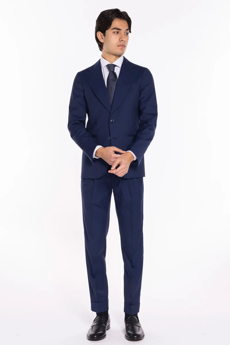 Abito uomo monopetto solaro blu fresco lana e seta Holland & Sherry Rever a lancia - immagine 8