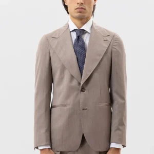 Giacca uomo monopetto solaro fango fresco lana e seta Holland & Sherry Rever a lancia