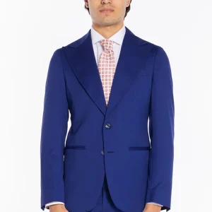 Giacca uomo monopetto royal blu fresco lana super 130’s Vitale Barberis Canonico Rever a lancia