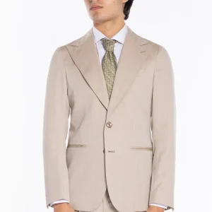 Giacca uomo monopetto Beige solaro fresco lana Bristol Tessuti Napoli rever a lancia
