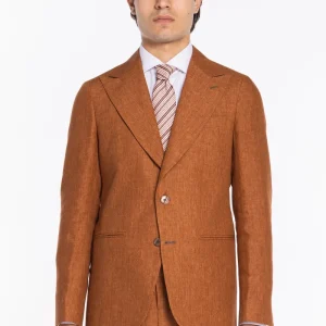 Giacca uomo monopetto arancio 100% lino Bristol Tessuti Napoli rever a lancia