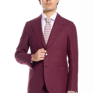 Abito uomo monopetto bordeaux 100% lino Bristol Tessuti Napoli rever a lancia