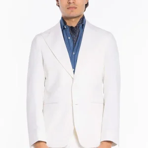 Giacca uomo monopetto bianca in fresco lana super 130’s Bristol Tessuti Napoli con rever a lancia largo tasche a filo