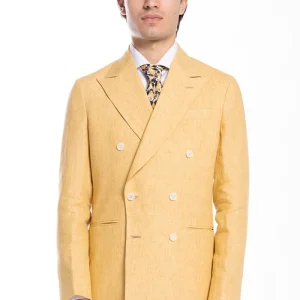 Giacca uomo doppiopetto gialla 100% lino Bristol Tessuti Napoli rever a lancia