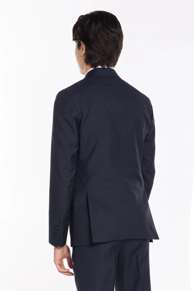 Abito uomo doppiopetto blu pied de poule in fresco lana super 120’s Holland & Sherry rever a lancia larga - immagine 5