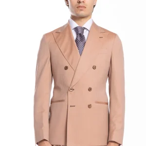 Giacca uomo doppiopetto Pesca Solaro fresco lana super 100’s e seta Holland & Sherry Rever a lancia