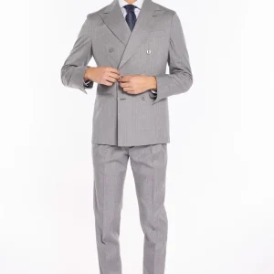 Abito uomo doppiopetto grigio chiaro in fresco lana super 130’s Vitale Barberis Canonico Rever a lancia .