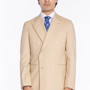 Giacca uomo doppiopetto Beige fresco lana super 140’s Holland & Sherry Rever a lancia