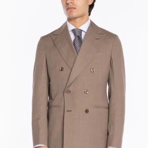 Giacca uomo doppiopetto fango fresco lana super 120’s Holland & Sherry Rever a lancia