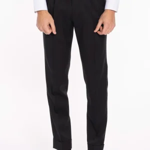 Pantalone uomo nero vita alta doppia pinces in fresco lana super 130’s Vitale Barberis Canonico