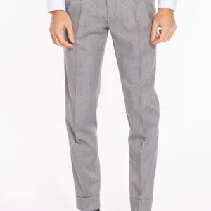 Pantalone uomo grigio chiaro fresco lana Vitale Barberis vita alta con 2 pinces e risvolto 5cm
