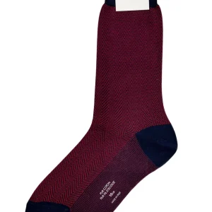 Calzini uomo bordeaux filo di scozia lunghezza polpaccio fantasia spigata Blu made in italy