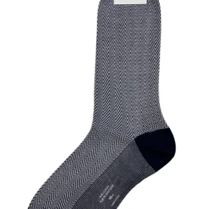 Calzini uomo blu filo di scozia lunghezza polpaccio fantasia spigata bianca made in italy