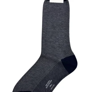 Calzini uomo blu filo di scozia lunghezza polpaccio fantasia spigata grigia made in italy