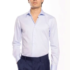 Camicia Uomo slim Fit celeste 100% cotone no iron Tinta unita collo semi francese mileta Tessuti.