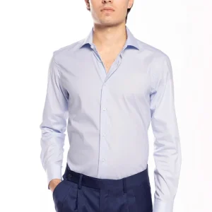 Camicia Uomo slim fit celeste cotone Elastico Collo semi francese tinta unita sartoriale