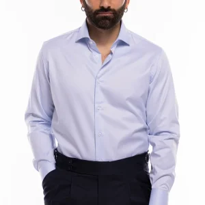 Camicia Uomo regular Fit celeste 100% cotone no iron Tinta unita collo semi francese mileta Tessuti