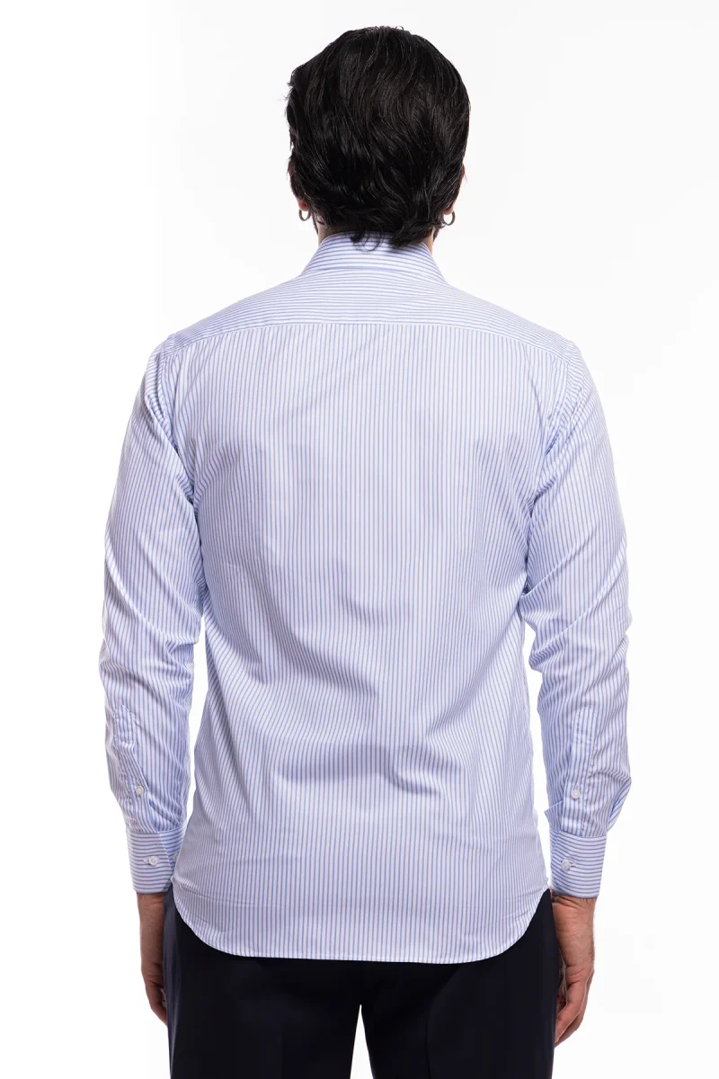 Camicia Uomo regular Fit riga celeste stretta 100% cotone collo semi francese mileta Tessuti - immagine 6