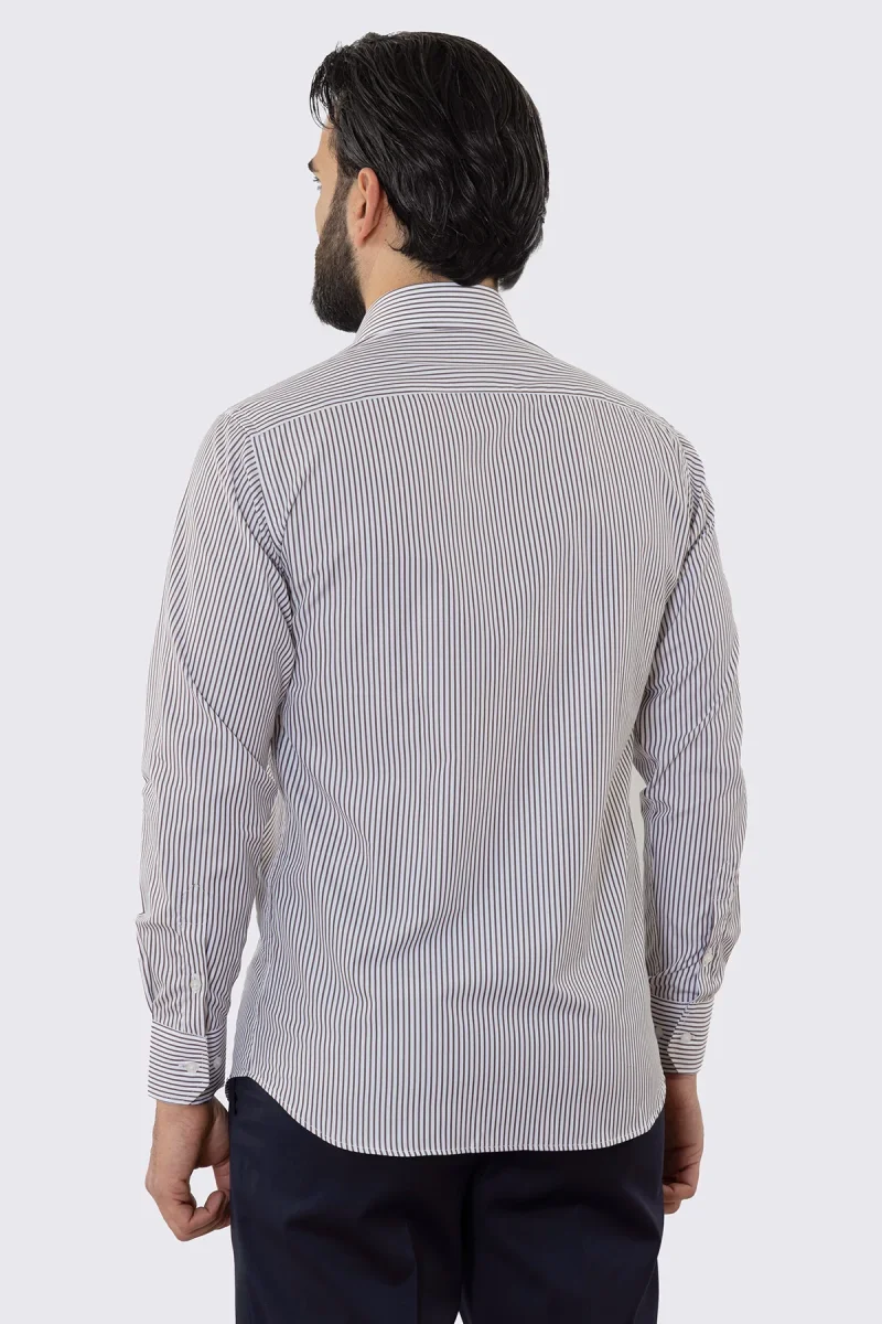 Camicia Uomo regular Fit riga marrone stretta 100% cotone collo semi francese mileta Tessuti - immagine 5