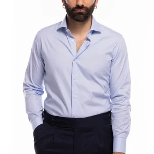 Camicia Uomo regular fit celeste cotone Elastico Collo semi francese tinta unita sartoriale