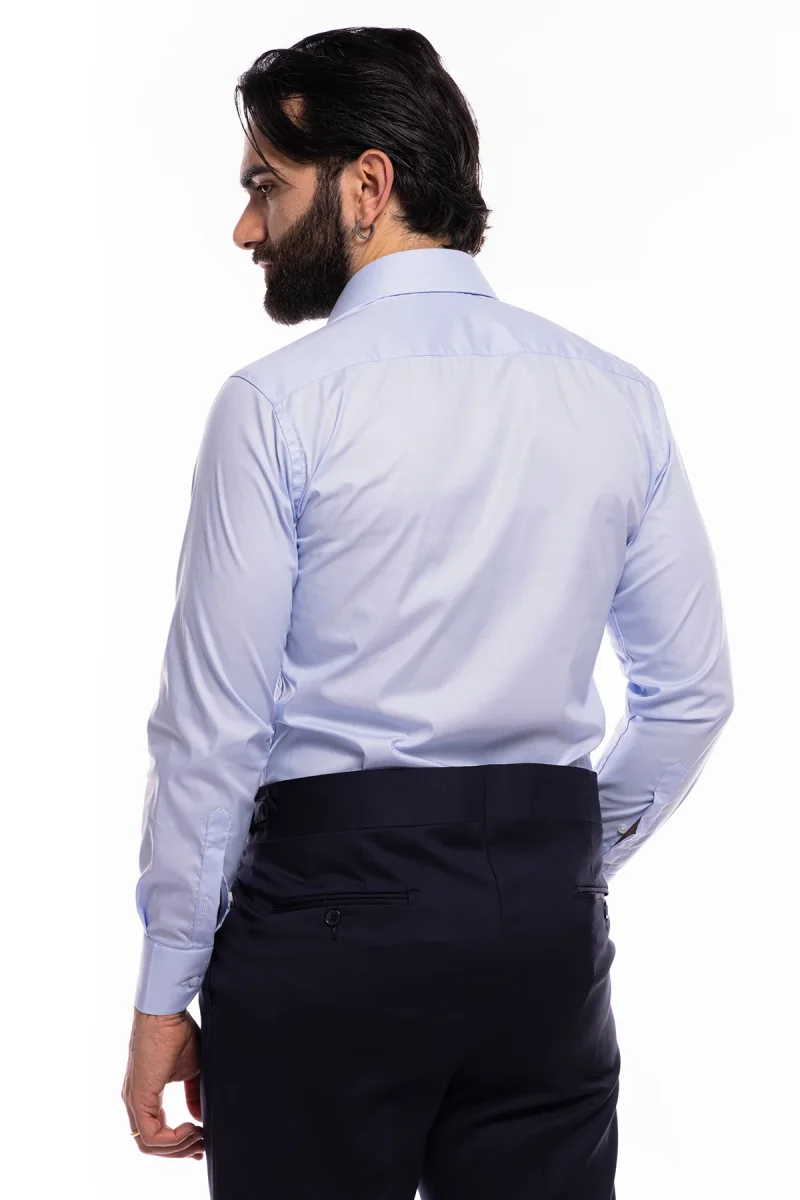 Camicia Uomo regular fit celeste cotone Elastico Collo semi francese tinta unita sartoriale - immagine 4