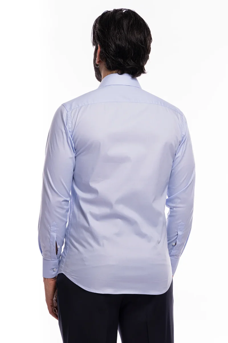 Camicia Uomo regular fit celeste cotone Elastico Collo semi francese tinta unita sartoriale - immagine 6
