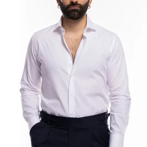 Camicia Uomo bianca regular Fit 100% cotone rigato tono su tono collo semi francese Monti Tessuti