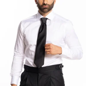 Cravatta uomo nera 9cm in misto seta effetto raso lucido da cerimonia elegante