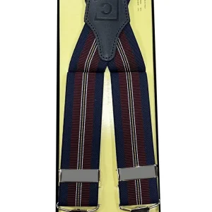 Bretelle da uomo blu riga bordeaux Elasticizzate 3,5 cm regolabili con chiusura pinze argento