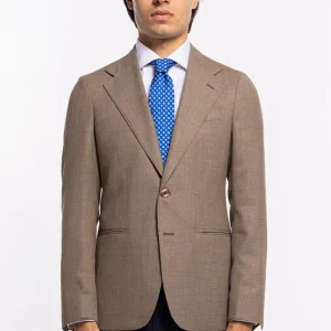 Giacca uomo monopetto fango nido d’ape 100% lana Bristol Tessuti Napoli Rever largo classico